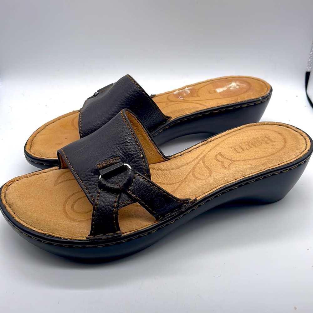 Born Sz 8 Leather Sandals Dark Brown EUC